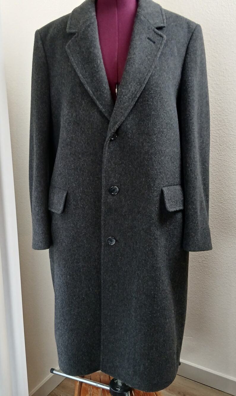 Vintage 70s London Fog Mens Charcoal Gray Wool Overcoat 44 Reg Long Trench Coat